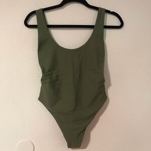 NWT Aerie Olive Green Scoop-Neck High-Cut One-Piece Swimsuit